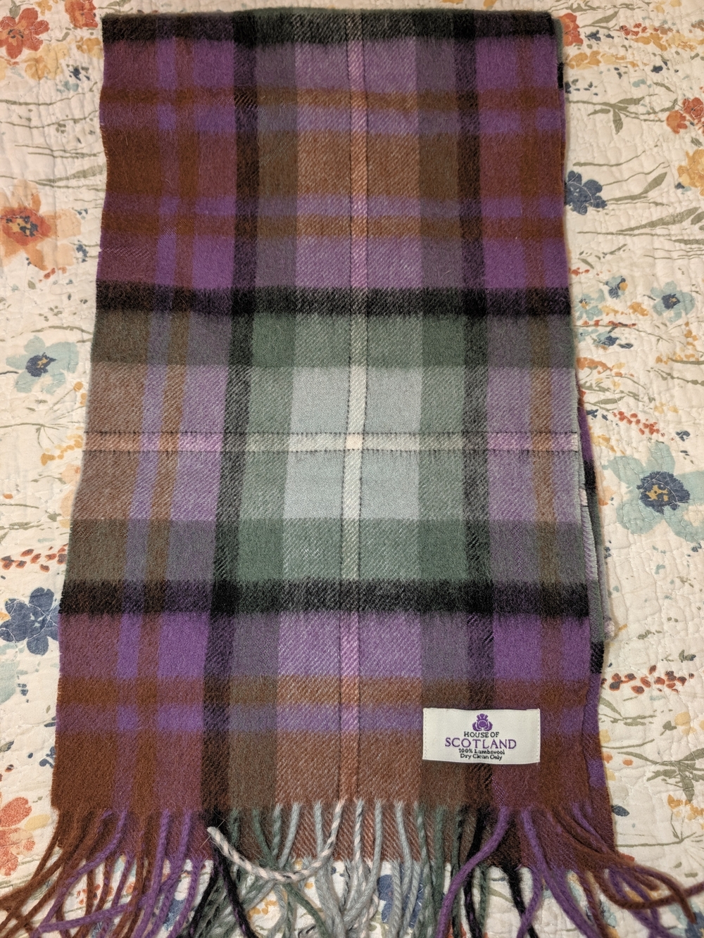 Purple & Green Plaid Wool Scarf
